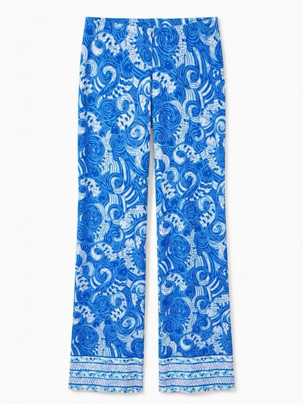 Lilly Pulitzer Georgia May Palazzo Wide Leg Blue Fish Print Tropical Pants Large